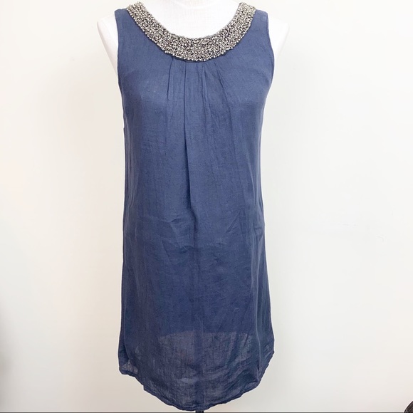 LUNGO L'ARNO | Dresses | Lungo Larno 0 Linen Dress W Beaded Neckline |  Poshmark